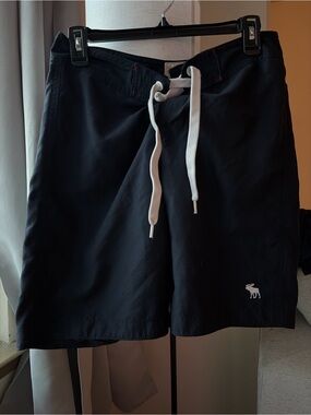 Abercrombie & Fitch Men's Black Swim Shorts with White Drawstring